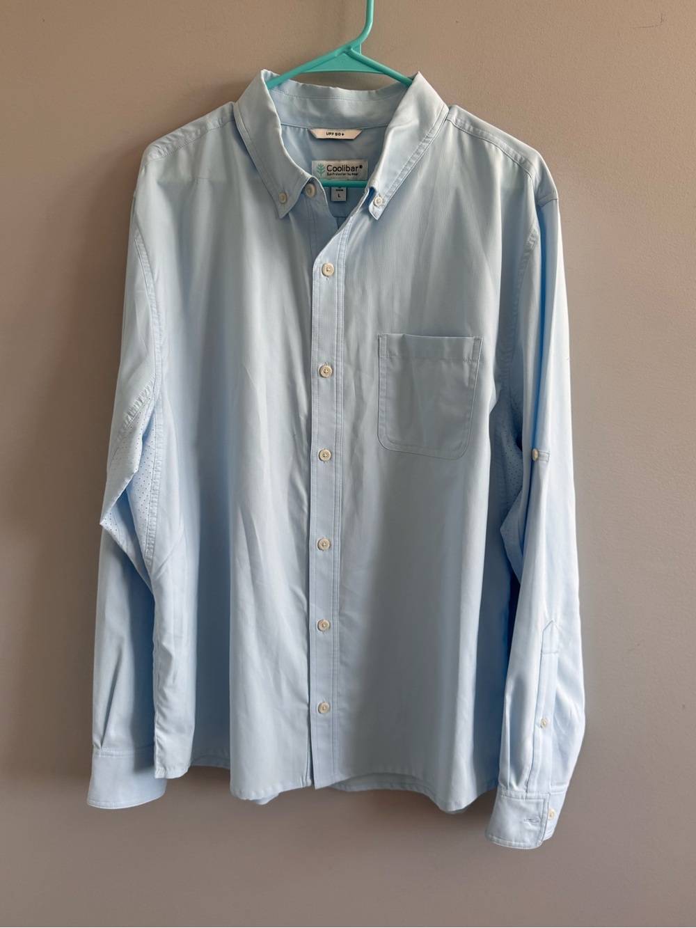 Coolibar UPF 50+ Sun Shirt‎ Mens Large Blue Button Front Fishing Outdoor